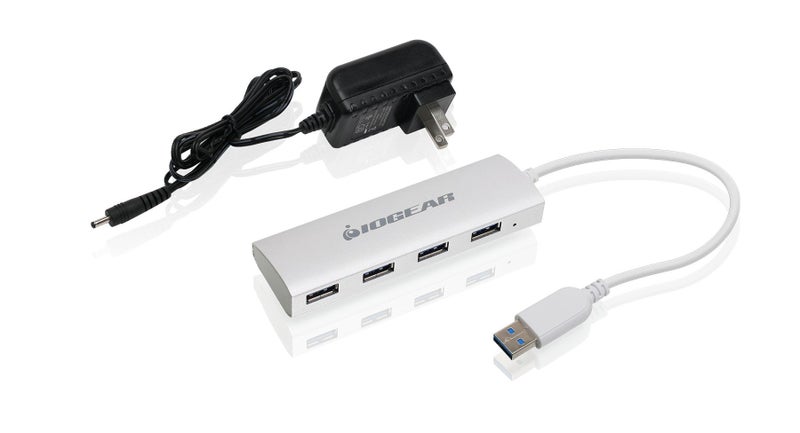 IOGEAR Powered 4-Port USB 3.0 Hub - Met(AL) P4P - 1 Built in USB 3.0 Cable - Includes Power Adapter - Backwards Compatible - Mac, Linux, Windows - Aluminum Case â€” GUH304P - Image 2